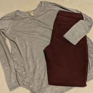 Gray Crocheted Long Sleeve Shirt